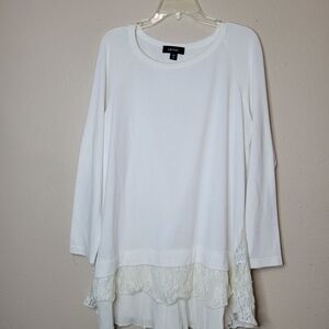 Karen Kane Women's Top Blouse Layered Lace Soft Sweater Ivory Sz 1X